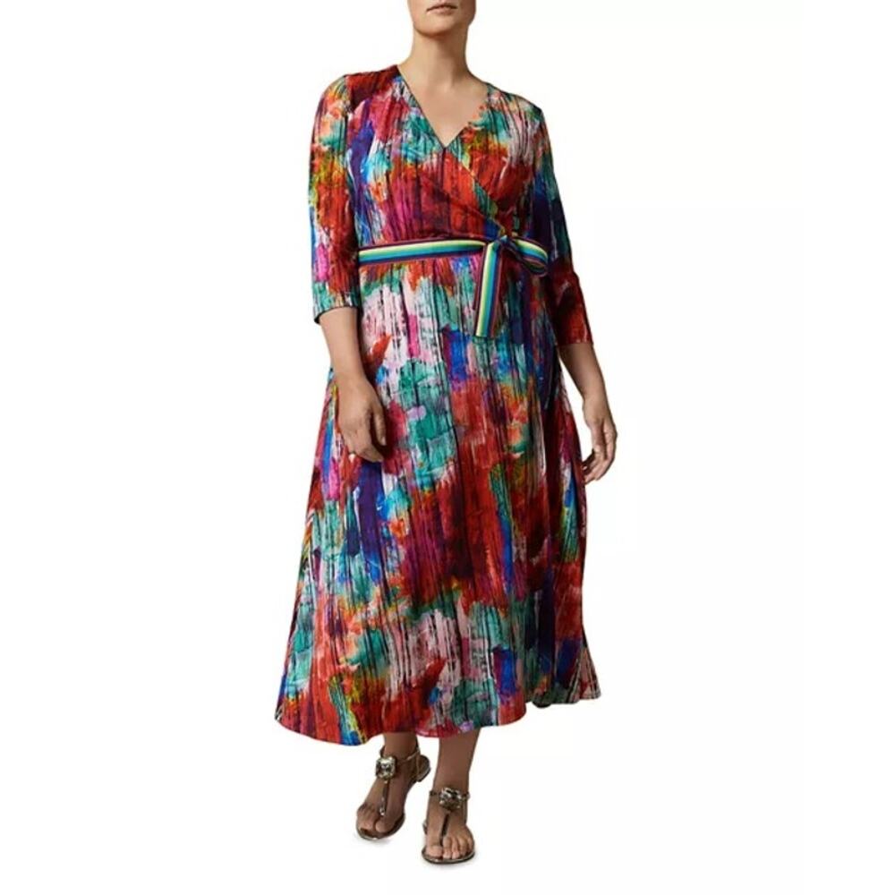 NWT Marina Rinaldi Ornare Wrap Dress multicolor striped grosgrain Flowy US 12-14